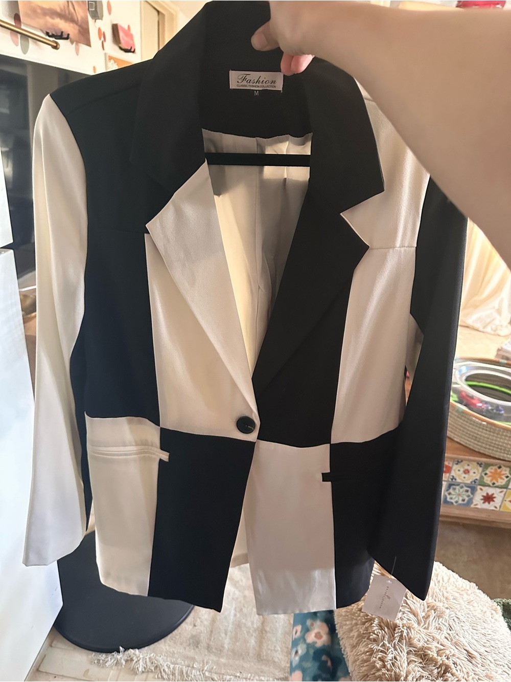 Black & White Colorblock Blazer - Women's Jacket